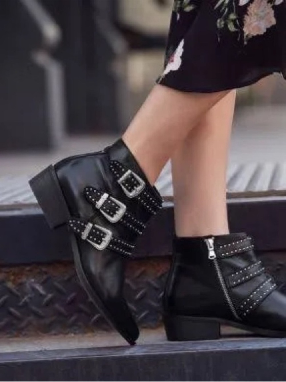 AQUA Women’s Studded Black Leather Ankle Boots